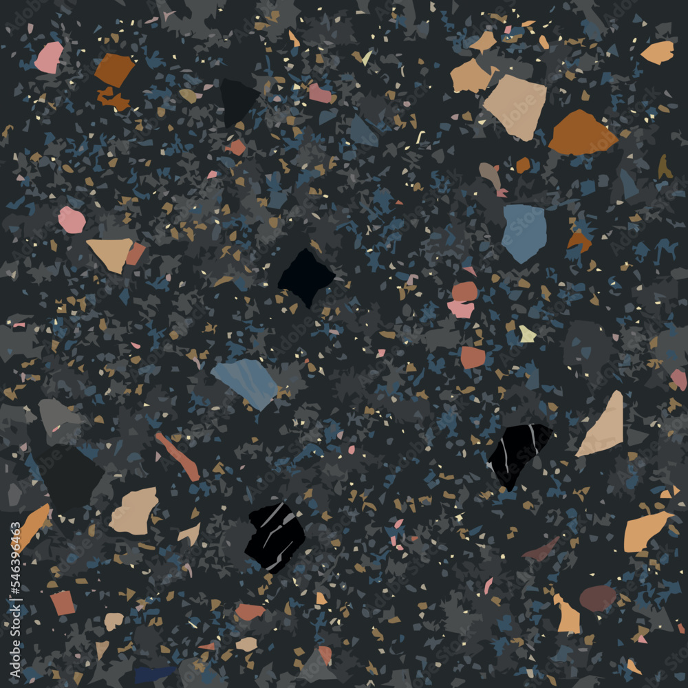 Poster tile terrazzo vector pattern with colorful stone on dark grey marble background for seamless concret