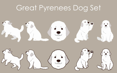 Simple and adorable Great Pyrenees Dog set illustrations