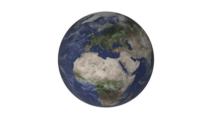 Earth globe close up on transparent background