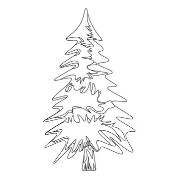 Pine tree in lineart. Xmas greeting card. PNG Illustration.