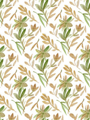 Fototapeta premium Seamless watercolor leaf pattern. A hand-drawn botanical illustration.