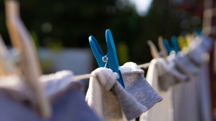 clothesline with brackets and laundry