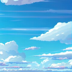 2r illustrated day landscape sky clouds.Anime clean style. Background design
