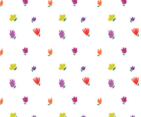Colorful floral vector repeat pattern with white background.