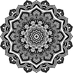 
Circular pattern of floral mandala flower design. Decorative ornament in ethnic oriental style. Ornament for Henna, Mehndi, tattoo, decoration. KDP Coloring book page and lace pattern and tattoo.
