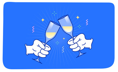 Cheers Xmas Christmas Happy New Year Banner Greeting Card Festive Celebration 2022 Illustration Modern Comic cartoon vector blue