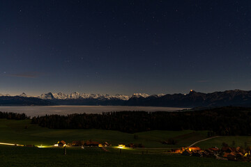 The Swiss Alps by moonlight