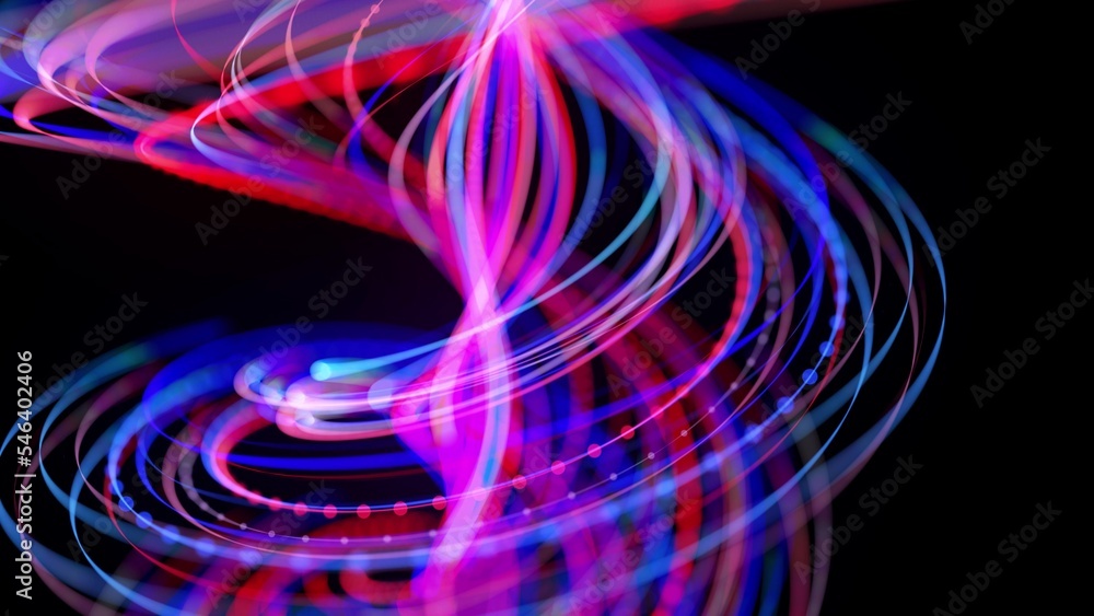 Aufkleber abstract background with light trails, stream of red blue neon lines in space form spiral shapes. mo