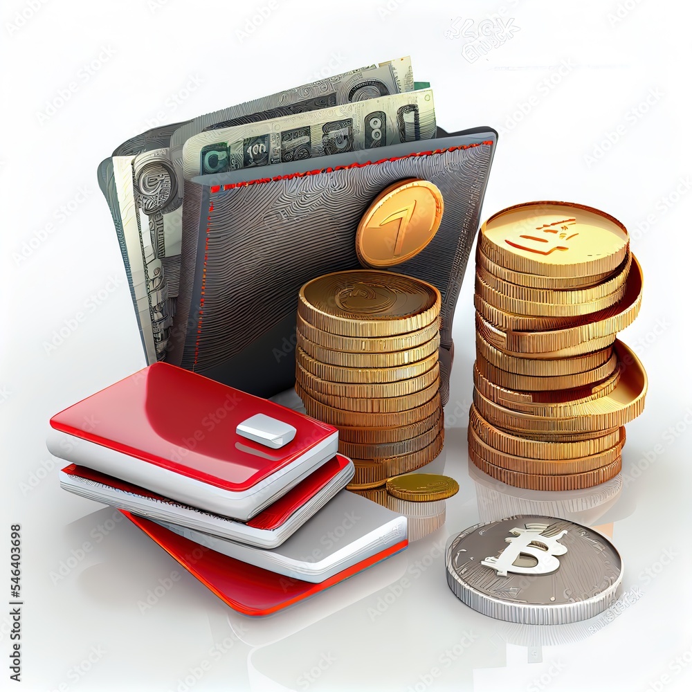 Canvas Prints 3D Money Saving icon concept. Wallet, bill, coins stack, and credit card on isolate white background, 3d rendering illustration