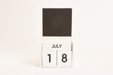 Calendar with the date July 18 and a place for designers. Illustration for an event of a certain date.