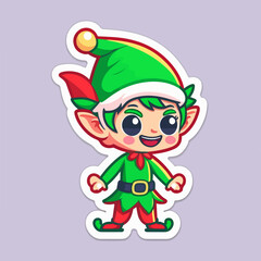 Christmas elf cartoon sticker, xmas santa elf stickers elements. Winter holidays