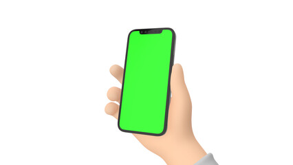 Green screen smartphone in a hand on transparent background