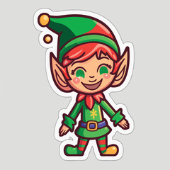 Christmas elf cartoon sticker, xmas santa elf stickers decoration. Winter collection