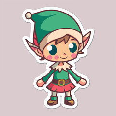 Sticker template with christmas elf, xmas santa elf stickers with ornament. Winter holidays