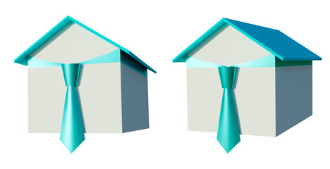 House with necktie 3D Ilustration png transparence