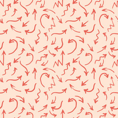 Hand drawn seamless pattern red arrow illustration on pink background. Great for label, print, packaging, fabric.