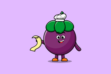Cute cartoon Mangosteen chef character with menu in hand cute style design illustration