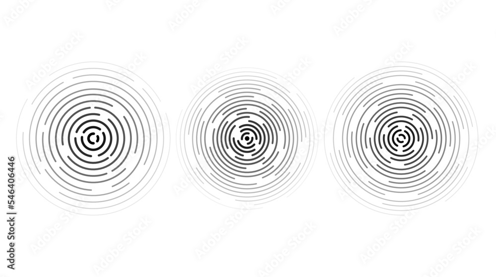 Poster concentric ripple circles set. sonar or sound wave rings collection. epicentre, target, radar icon c