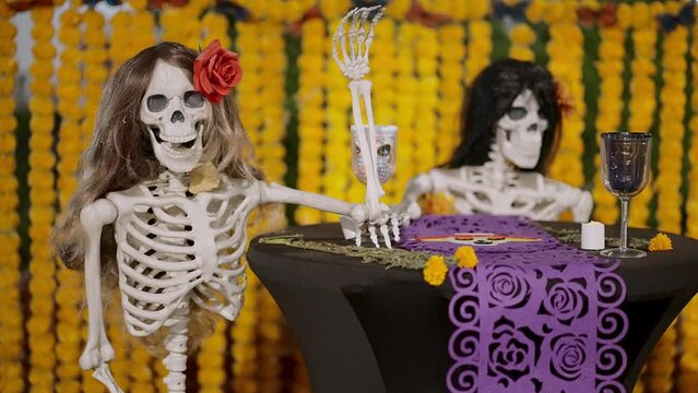 Manikin of two skeletons for the day of the death, dia de los muertos 