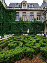 Regular garden with trimmed labyrinths in the Petit Palais in Paris. The luxury of a bygone era.