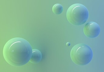 3D render of abstract green blue pastel spheres