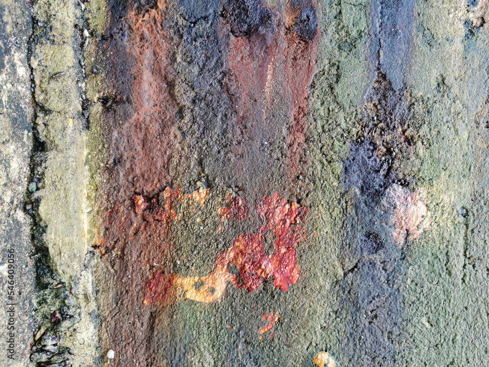 Wall mural Textures. Cement wall wear on the edge of the sea. Art made by nature. Wear, algae, molluscs, lichens, wind and rain also make art.