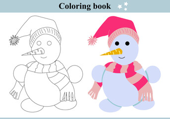 Coloring book with a snowman