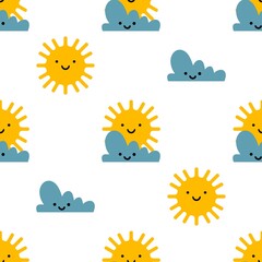 Cartoon weather seamless doodle sun pattern for wrapping paper and kids clothes print and fabrics and linens