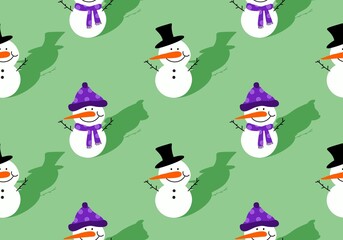 Winter seamless snowman and snowflakes pattern for Christmas wrapping paper and kids notebooks