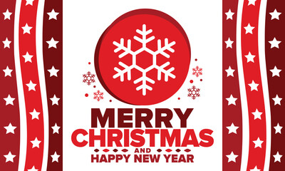 Merry Christmas and Happy New Year. Magic holiday poster with snowflake. Winter celebration event. Christmas party. Congratulation card. Festive design template. Vector illustration