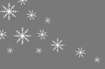 Illustration of scattered snowflakes on a gray background with space for text. Template for billboard, postcard, signboard and advertising. winter and christmas concept.