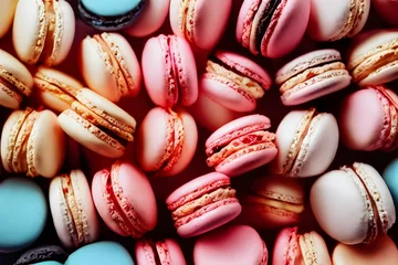 Stoff pro Meter Closeup of appetizing colorful macaroons baked and crispy © Omer Mendes/Wirestock Creators
