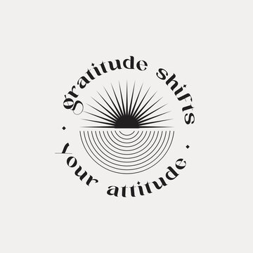 Brutalism style illustration. Gratitude - motivational & self-development wall art in Y2K aesthetic. Minimalist monochrome print feat geometric shapes and abstract shapes. Trendy brutalist poster.