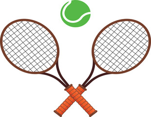 Two tennis rackets with a green ball