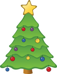 Green Christmas tree with ornaments