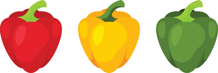 Three sweet pepper in different colors - red, yellow and green