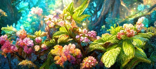 many blossoming flowers in an forest
