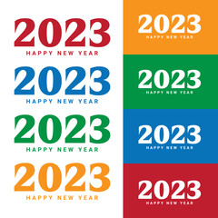 Set of 4 Colors Vector 2023 Text Effects. Happy New Year 2023, Red, Blue, Green, and Orange 2023 Text