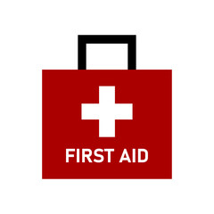 Simple Red First Aid Kit Icon with Cross. Vector Image.