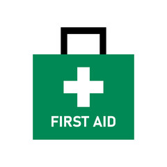 Simple Green First Aid Kit Icon with Cross. Vector Image.
