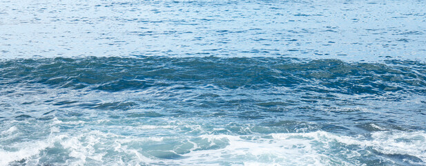 Fototapeta premium Three colors of ocean water. Abstract seascape. Blue liquid texture banner. Copy space