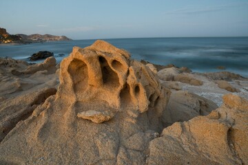 Closeup shot of rock formations at the beach