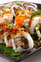 Closeup of different kinds of Japanese sushi