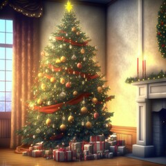 Beautifully decorated Christmas tree 3d illustration