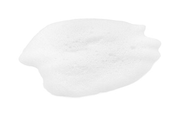 Drop of fluffy soap foam on white background