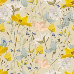 Keuken spatwand met foto Blooming meadow With Cream background Watercolor Seamless Pattern. A Pattern for fashion and print.  © Maratussolehah