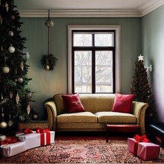 living room at christmas with tree
