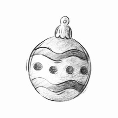 Hand drawn christmas ball. isolated on white background. Christmas holidays decoration concept illustration. Vector sketch. black and white illustration. icon doodle.