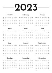 Monthly wall vertical calendar 2023 template in trendy minimalist Style, cover concept, 2023 minimal calendar planner design for printing template in black and white