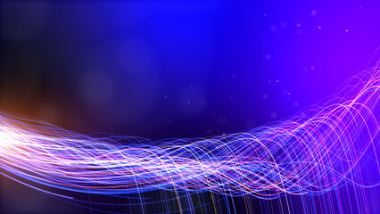 Pink purple blue line particle moving, 3D Renderinf background.